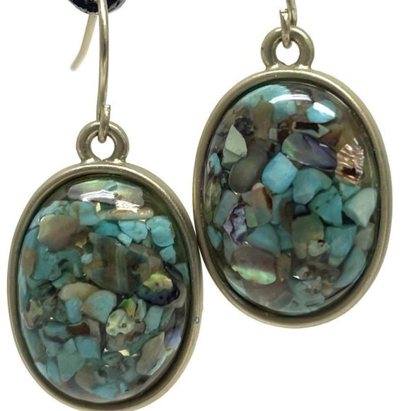 Gold-tone Turquoise & Abalone Resin Mosaic Pendant Necklace & Earrings Set - Picture 5 of 5